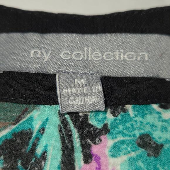 NY Collection Womens Medium Sheer Blouse Floral Mesh Button Up Top Bloomcore - Picture 8 of 8